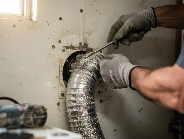 Bell Gardens Dryer Vent Cleaning technician performing precise dryer vent hose installation in Bell Gardens